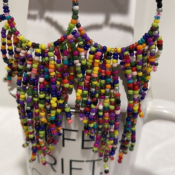 Brand New!! Beaded boho circle and tassel fishhook earrings - Picture 3 of 4